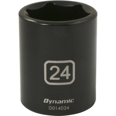 Dynamic 1/2" Drive Standard Socket, Black Phosphate, Tools 1/2" Drive 6 Point Metric, 24mm Standard Length D014024